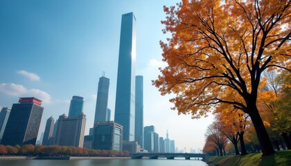 Obraz premium Autumns glow illuminates the cityscape