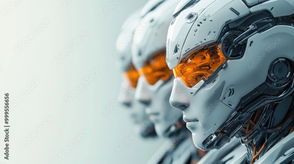Poster futuristic robots in a modern space environment