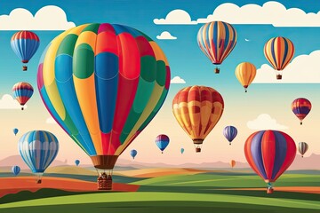 Fototapeta premium Colorful Hot Air Balloon Vector Illustrations in a Dreamy Expansive Sky Design