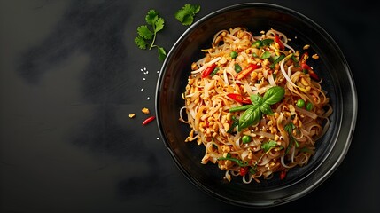 Hyper-realistic Pad Thai in Black Bowl