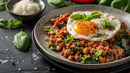 Spicy Basil Stir Fry with Minced Meat and Egg