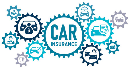  Car insurance concept banner web website icons vector illustration concept with icons of car care, accident, insurance policy, claim, car fire, car crash, service, assurance, on white background