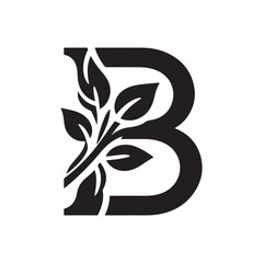 Modern Letter B Logo with Leaf and Vine Accents - A Minimalistic, Nature-Inspired Design for Eco-Friendly Branding and Elegant, Contemporary Business Logos