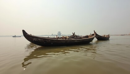 Obraz premium Tranquil waters with traditional boats