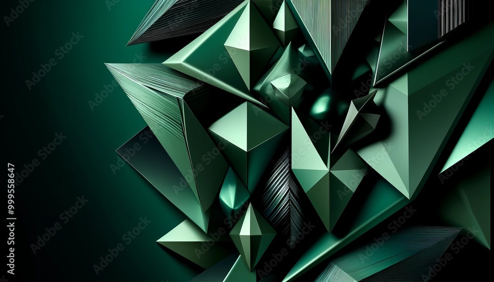 Poster green triangles on a black background in a computergenerated image