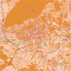 Map of Zagreb in Croatia in a sandy theme. Contains layered vector with roads water, parks, etc.