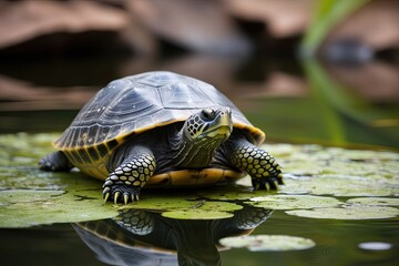 Fototapeta premium Serene Turtle in Nature's Aquatic Habitat