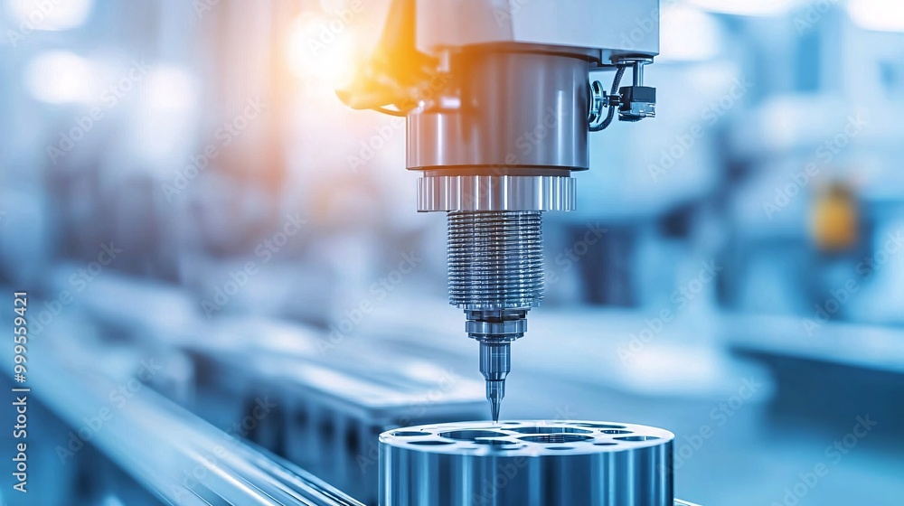 Poster a high-tech factory with automated machines producing precision parts, high-tech factory, automated 
