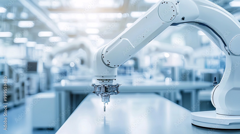 Poster a high-tech factory with automated machines producing precision parts, high-tech factory, automated 