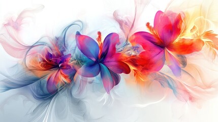 Obraz premium Mesmerizing colorful flowers swirl in intricate trails, creating a stunning abstract design on a white background, evoking artistic beauty