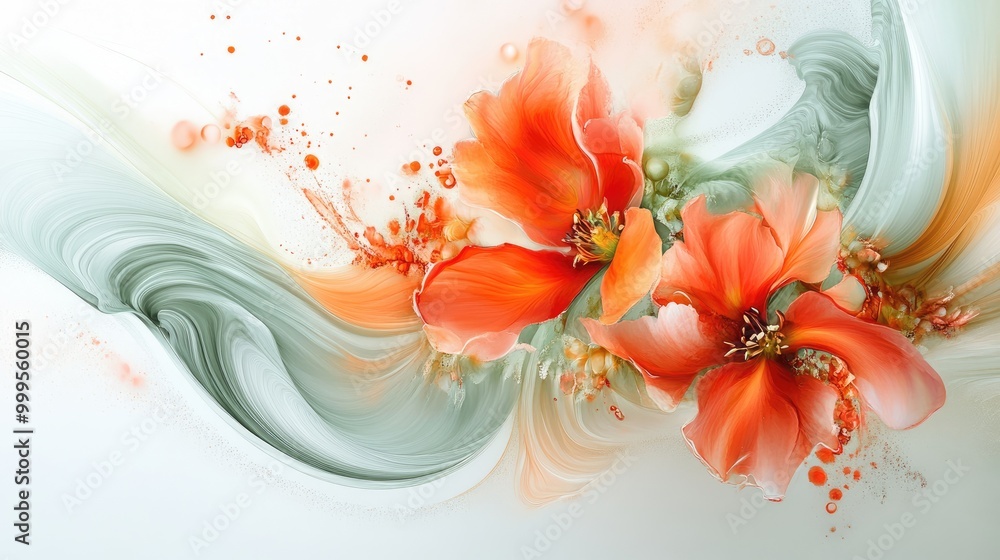 Poster mesmerizing swirling trails of beautiful flowers create an intricate abstract pattern on a white bac