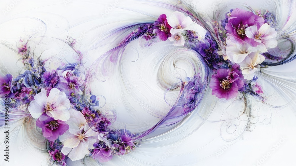 Aufkleber mesmerizing swirling trails of beautiful flowers create an intricate abstract pattern on a white bac