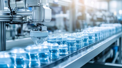 Packaging machinery wrapping products in plastic film at high speed, automated packaging, industrial packing process