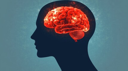 The silhouette of a human head with the brain highlighted in red. Intelligence intelligence uniqueness