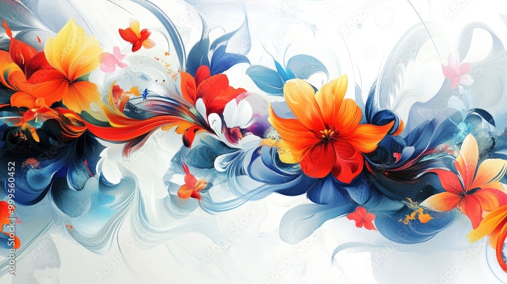 Aufkleber stunning vibrant flowers in swirling trails form an abstract pattern on a white background, creating