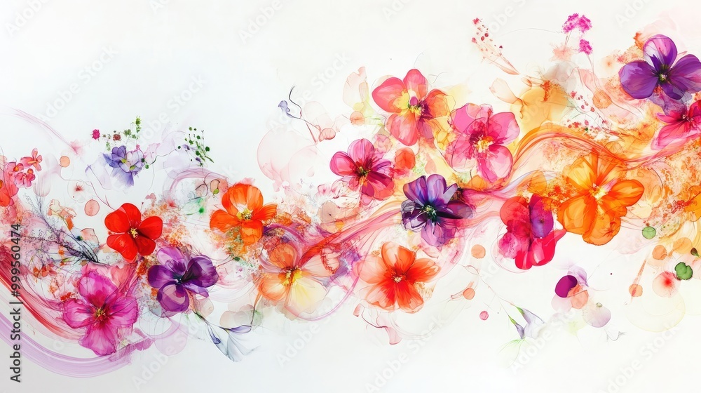 Aufkleber stunning vibrant flowers in swirling trails form an abstract pattern on a white background, creating