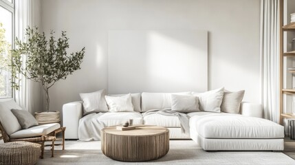 Contemporary Urban Living Room with Scandinavian Style Decor in Light Tones