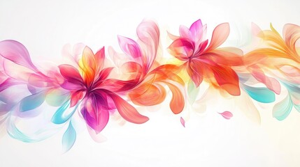 Obraz premium Beautiful colorful flowers swirl in dynamic trails, creating a captivating abstract pattern on a white backdrop, perfect for artistic visuals