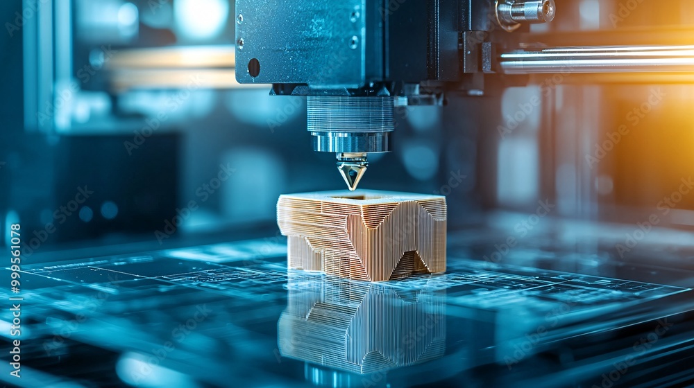 Poster a 3d printer creating a complex part layer by layer, symbolizing additive manufacturing, 3d printing