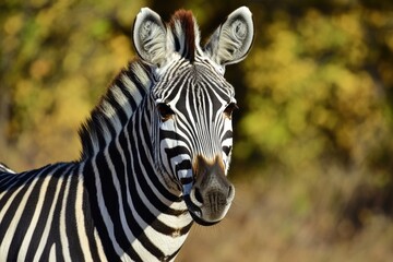 Fototapeta premium Majestic Zebra Portrait: A Wild and Beautiful African Mammal in Its Natural Habitat