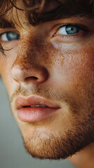 Obraz premium Pensive Male Face with Tear in Grungy Styled Portrait