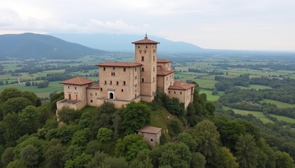 Fototapeta premium Elegant castle overlooking serene countryside