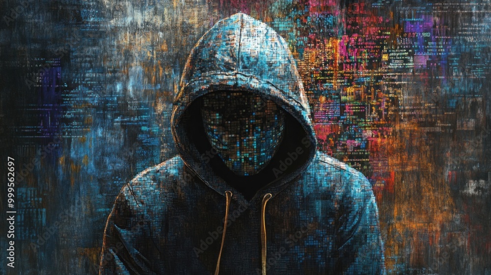 Aufkleber mysterious hacker in digital world