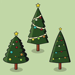 set of tree with bulb illustration for christmas holiday asset vector