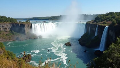 Naklejka premium Majestic Waterfall in Natures Embrace