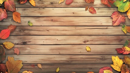 Fototapeta premium Vintage wooden frame with autumn leaves nature's floral decoration for fall season