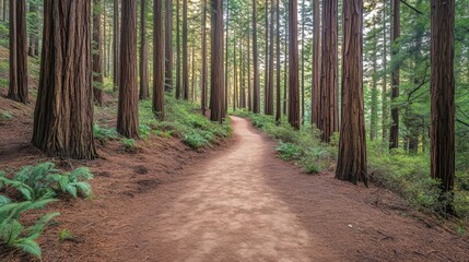 Fototapeta premium North Ridge Trail, A Scenic Hike Through Giant Redwoods