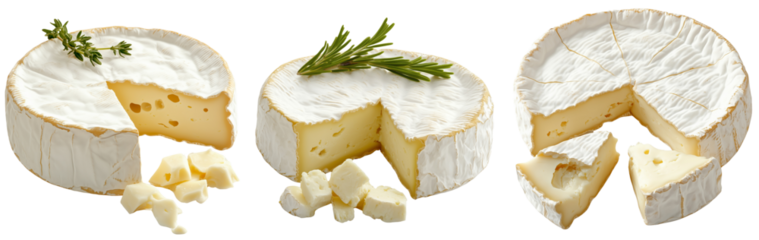 Selection of Soft Cheese Varieties, isolated on transparent background.