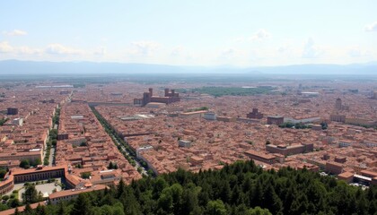 Obraz premium Aerial view of a bustling cityscape under a clear sky