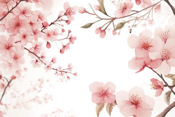 Naklejka premium Watercolor cherry blossom branches, soft pink hues, spring floral illustration with copy space