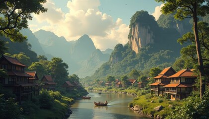  Tranquil riverside village nestled amidst natures embrace
