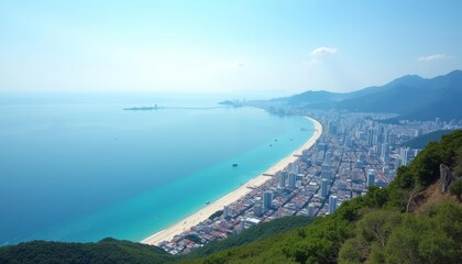 Breathtaking view of a coastal city from above