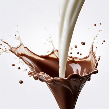lait, clapoter, chocolat, aliment, boire, liquide, blanc, cr&ecirc;me, en verre, bonbon, dessert, isol&eacute;, abattre, &eacute;claboussure, verser, boisson, brun, exploitation laiti&egrave;re, sain, frais, coupe, gros plan, m
