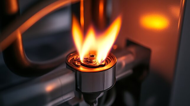 Gas furnace flame ignitor glowing and ready to ignite gas. HVAC maintenance repair service and installation