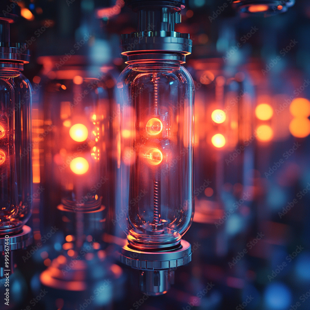 Poster illuminated glass tubes with glowing elements create captivating display of energy management in fut