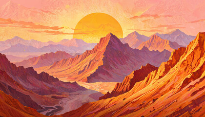 Naklejka premium Lever de soleil sur les montagnes majestueuses