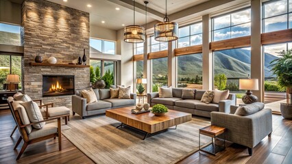 Fototapeta premium Experience the charm of modern interior design in Utah, where natural light flourishes, cozy furnishings invite