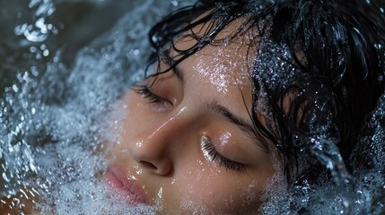 Fototapeta premium Close up of a woman immersed in an ice bath to cool off during a heatwave