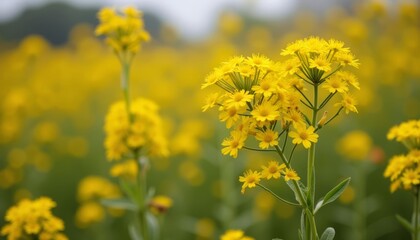  Bright yellow wildflowers in a field