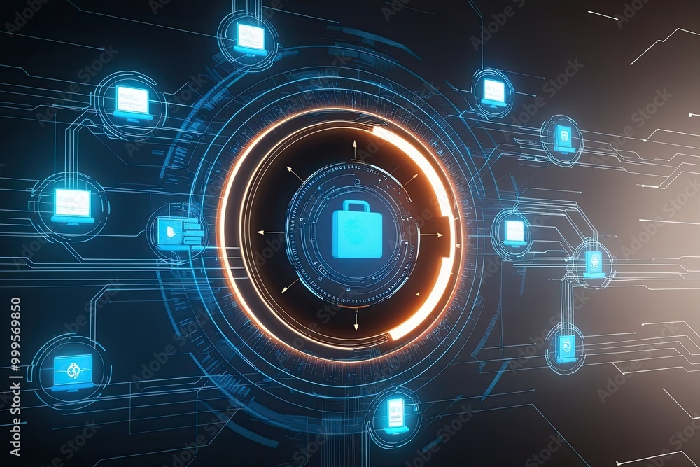 Poster stunning 3d visualization of technology and server interactions in digital cyberspace