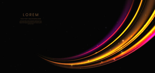 Abstract futuristic glowing neon multi color lines. Hi speed motion moving concept on dark blue background.