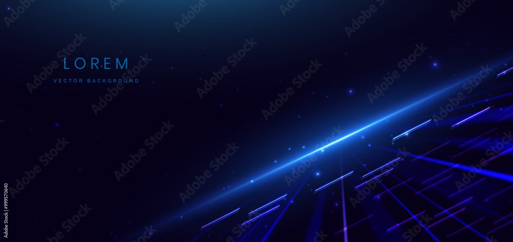 Poster abstract futuristic scene elegant blue light lines on dark background with lighting effect and spark