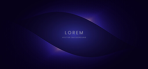 Abstract futuristic wave glowing blue light lines on dark blue background.