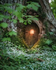 Enchanting Wooden Door in a Tree Hollow