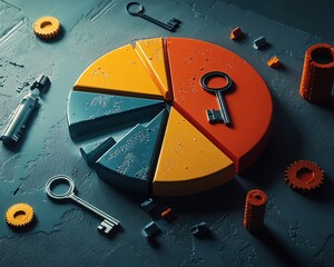 Conceptual illustration depicting pie chart and Keys