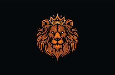Obraz premium Lion crown logo vector icon illustration style